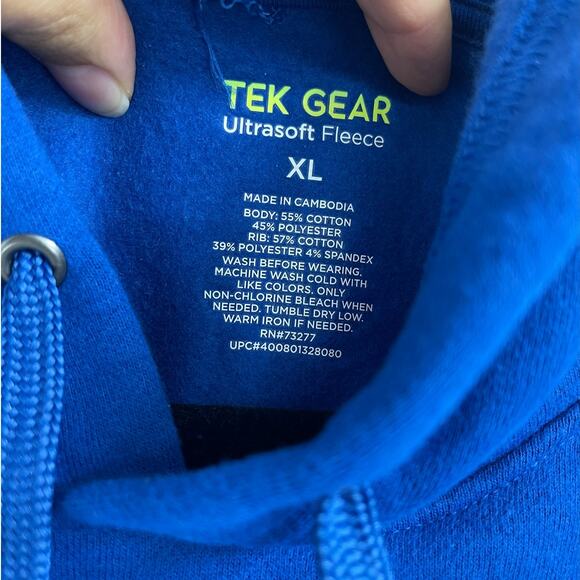 Tek Gear Mens Ultrasoft Fleece Pullover Hoodie Sweatshirt XL Blue Activewear NEW - Picture 3 of 11